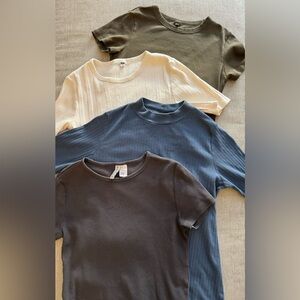 Bundle Deal: 4 Ribbed Knit Short Sleeve Tops